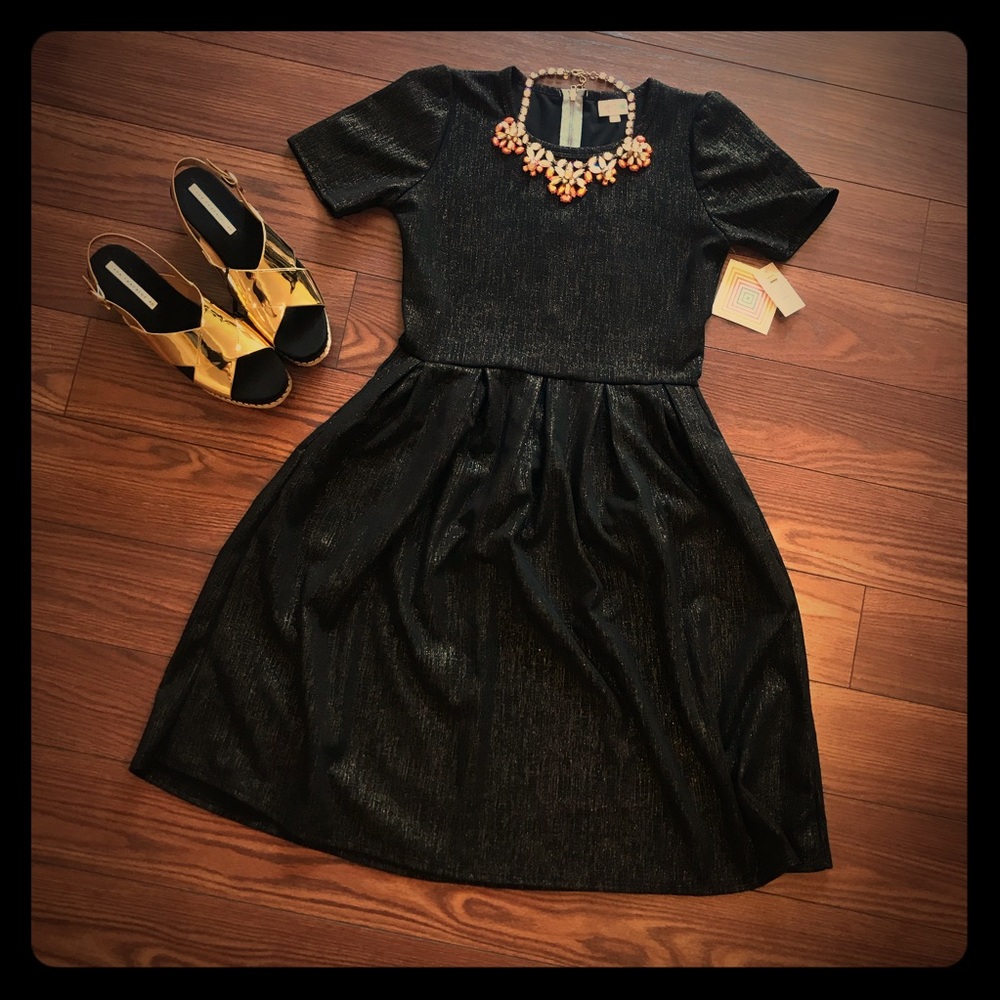 LuLaRoe Amelia Black Sparkly Dress Size L